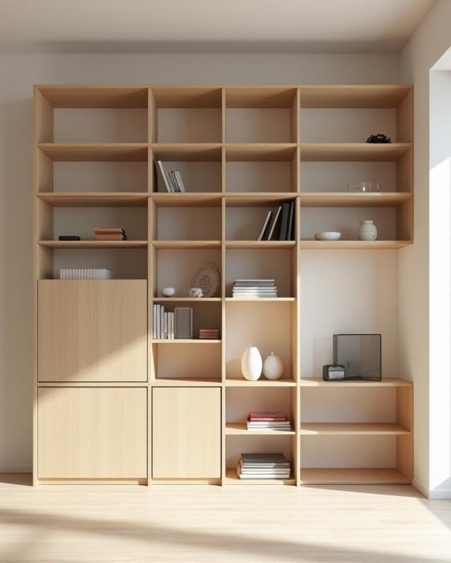 Fleksibel reolsystem med åbne og lukkede sektioner