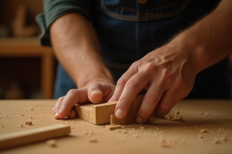 Håndværker der arbejder med at forme træ til en møbelkomponent i et værksted